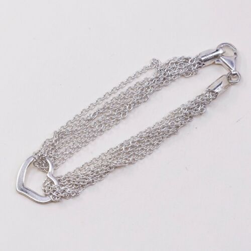 6.75” Sterling Silver Bracelet Multi Strands 925 Circle Chain W/ Heart Charm