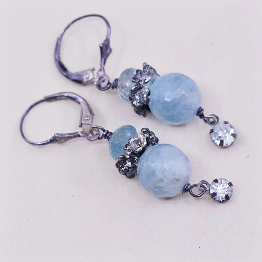 Vintage Sterling 925 silver handmade earrings with blue crystal dangles