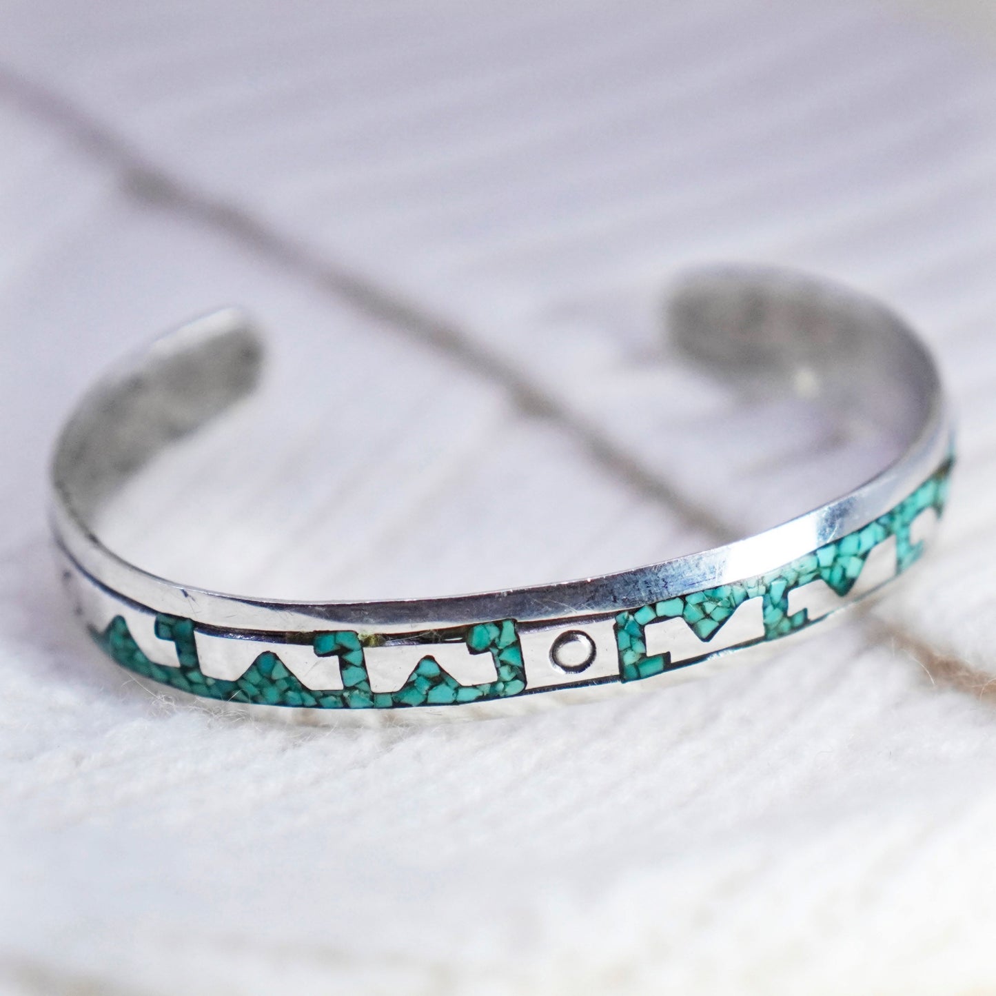 6.5”, Native American Navajo sterling silver cuff with turquoise bracelet