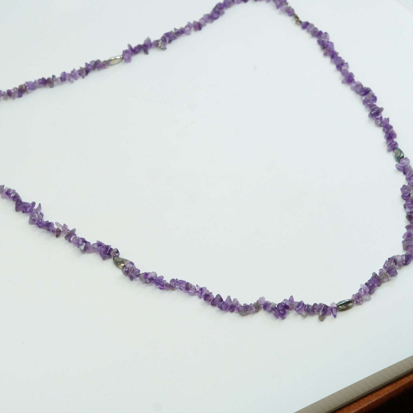 40”, vtg sterling silver handmade necklace, amethyst N 925 nugget beads