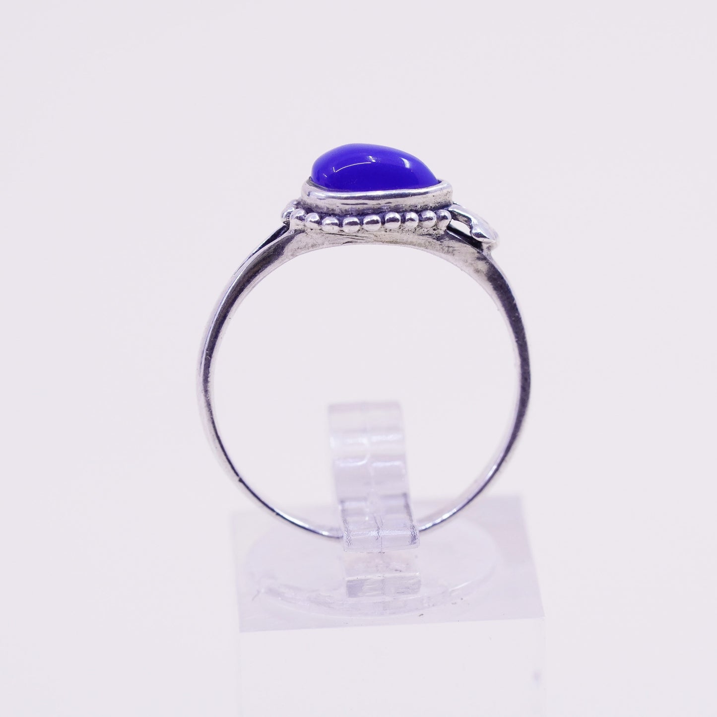 Size 9.25, Sterling silver statement ring, 925 stackable band with blue crystal