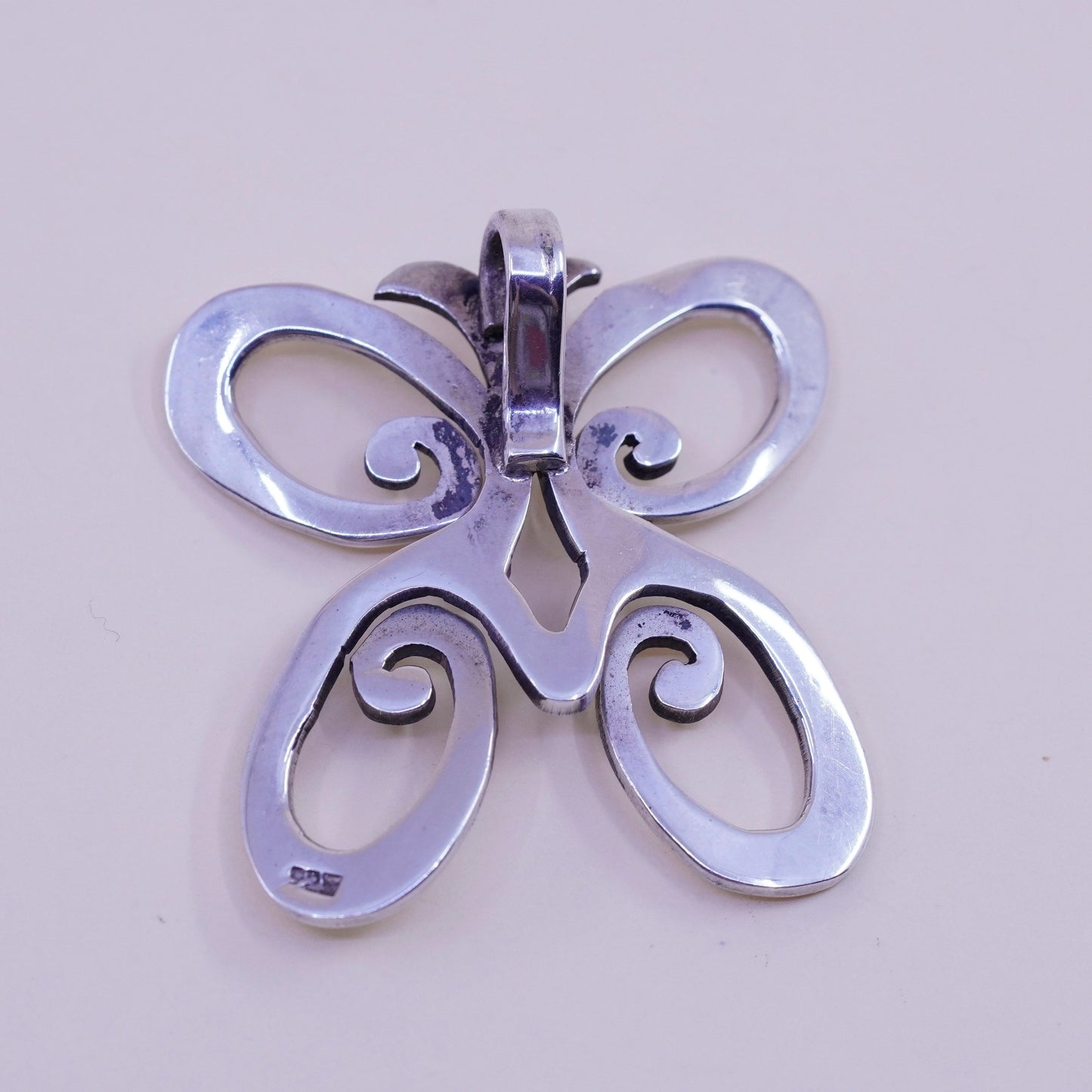 Vintage sterling silver filigree butterfly pendant, 925 handmade charm