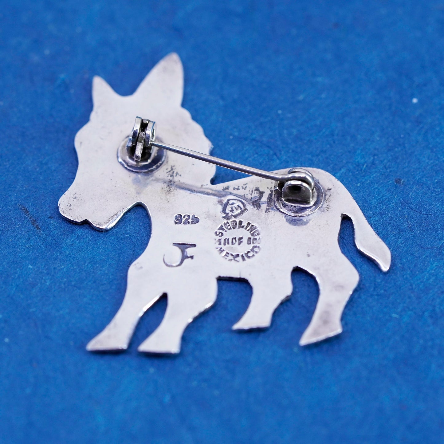 Vintage Mexico Sterling silver handmade brooch, 925 enamel donkey pin