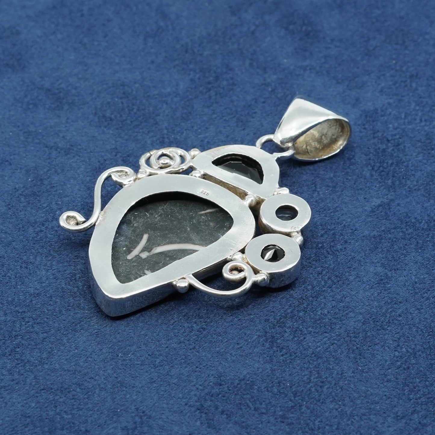 vtg Sterling 925 silver handmade pendant w/ black agate smoky topaz N crystal