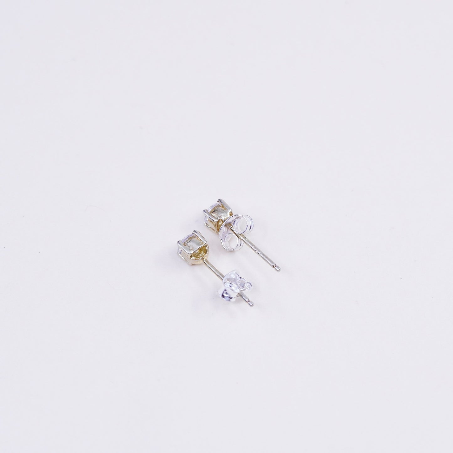 3mm, Vintage gold over sterling 925 silver cz studs, minimalist earrings
