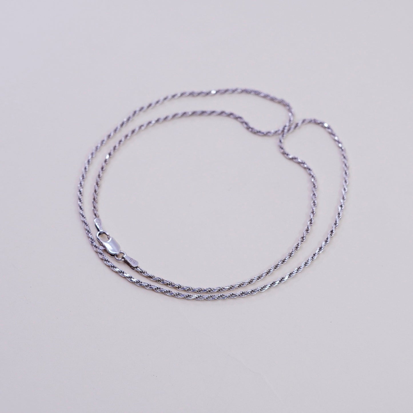 18” 1.6mm, vintage sterling silver necklace, 925 rope chain