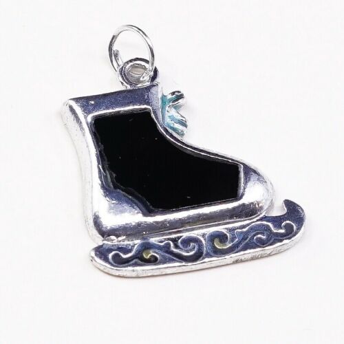 Vintage Sterling Silver Handmade Skating Shoe Pendant, Enamel Ice skate