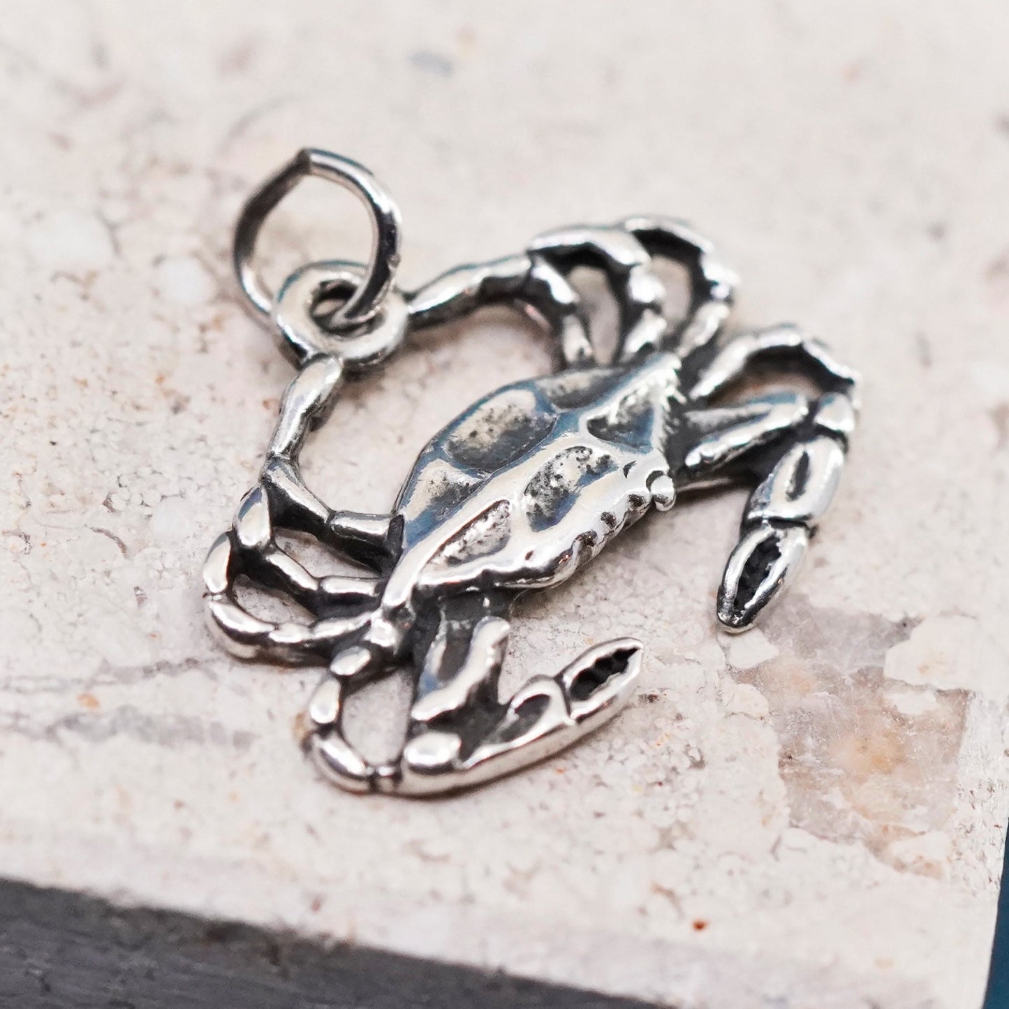 Vintage Sterling silver handmade pendant. 925 crab charm