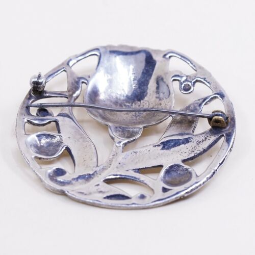 VTG Sterling Silver Handmade Flower Floral Tulip W/ Leaves Brooch Pin