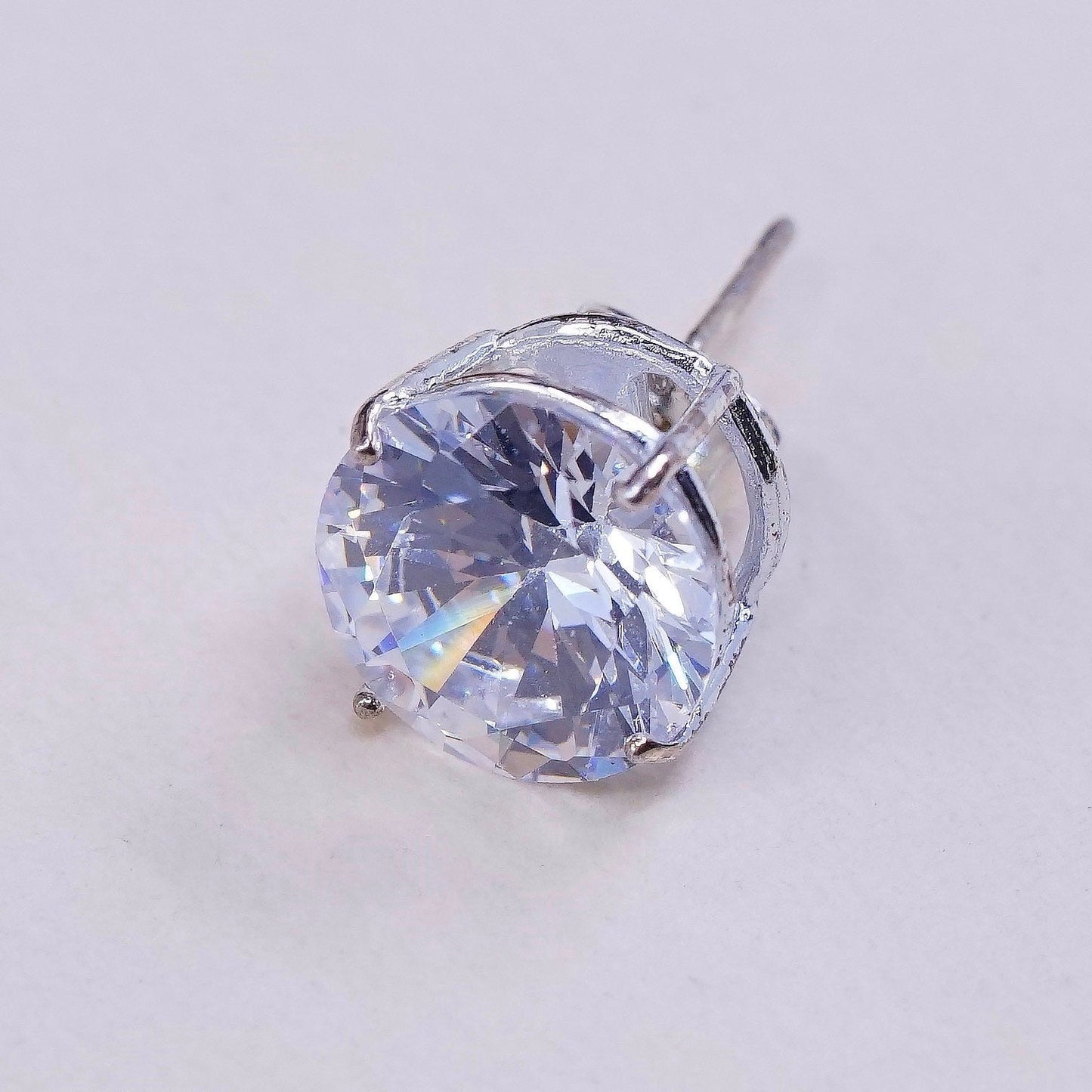 10mm, vtg sterling silver genuine cz studs, fashion minimalist earrings