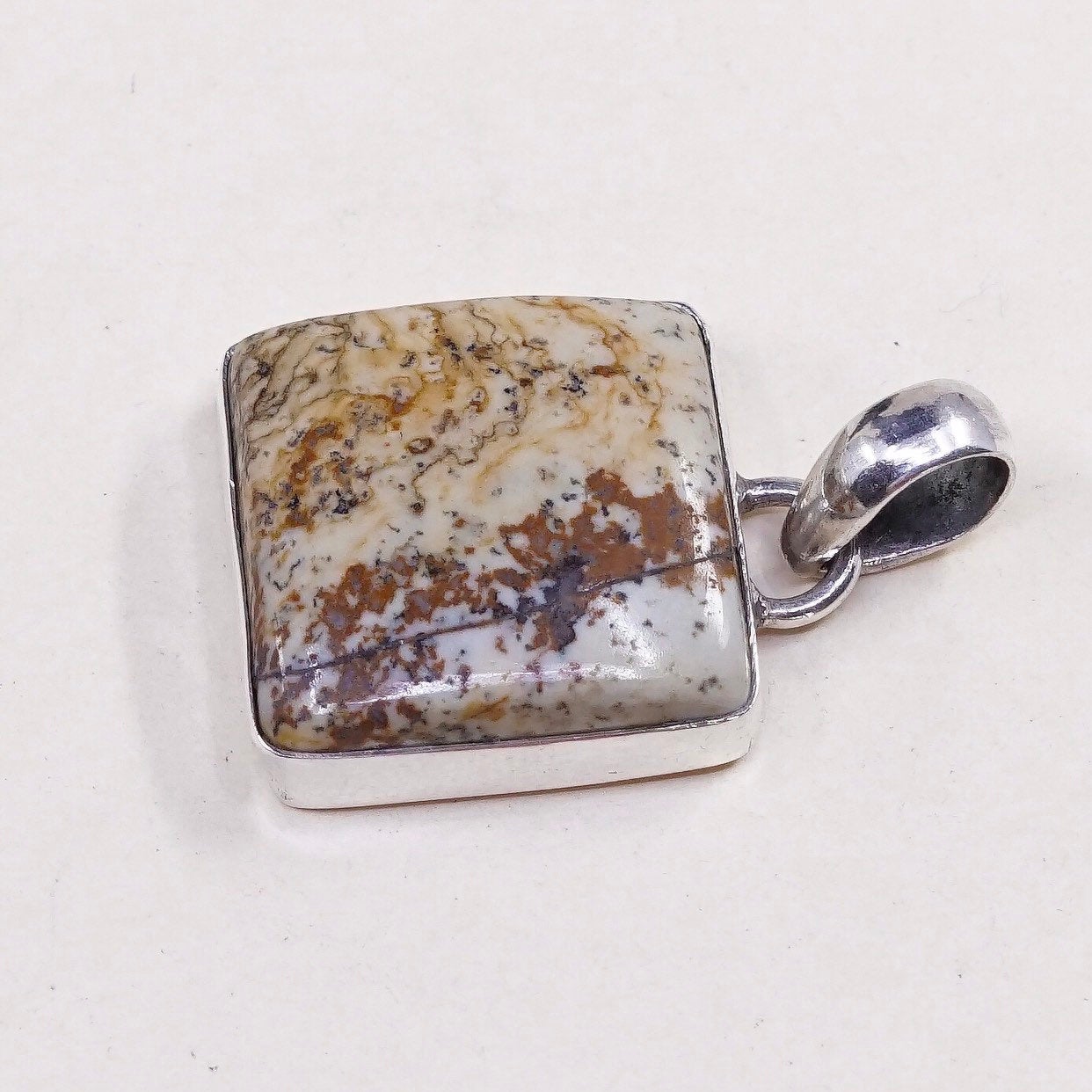 VTG sterling silver handmade pendant, solid 925 silver with square jasper