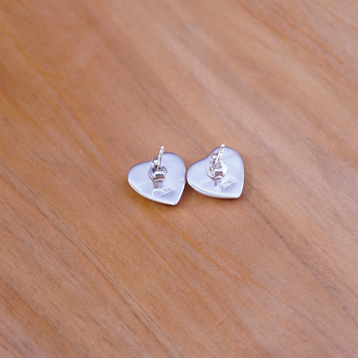Vintage Sterling silver handmade earrings, 925 heart studs