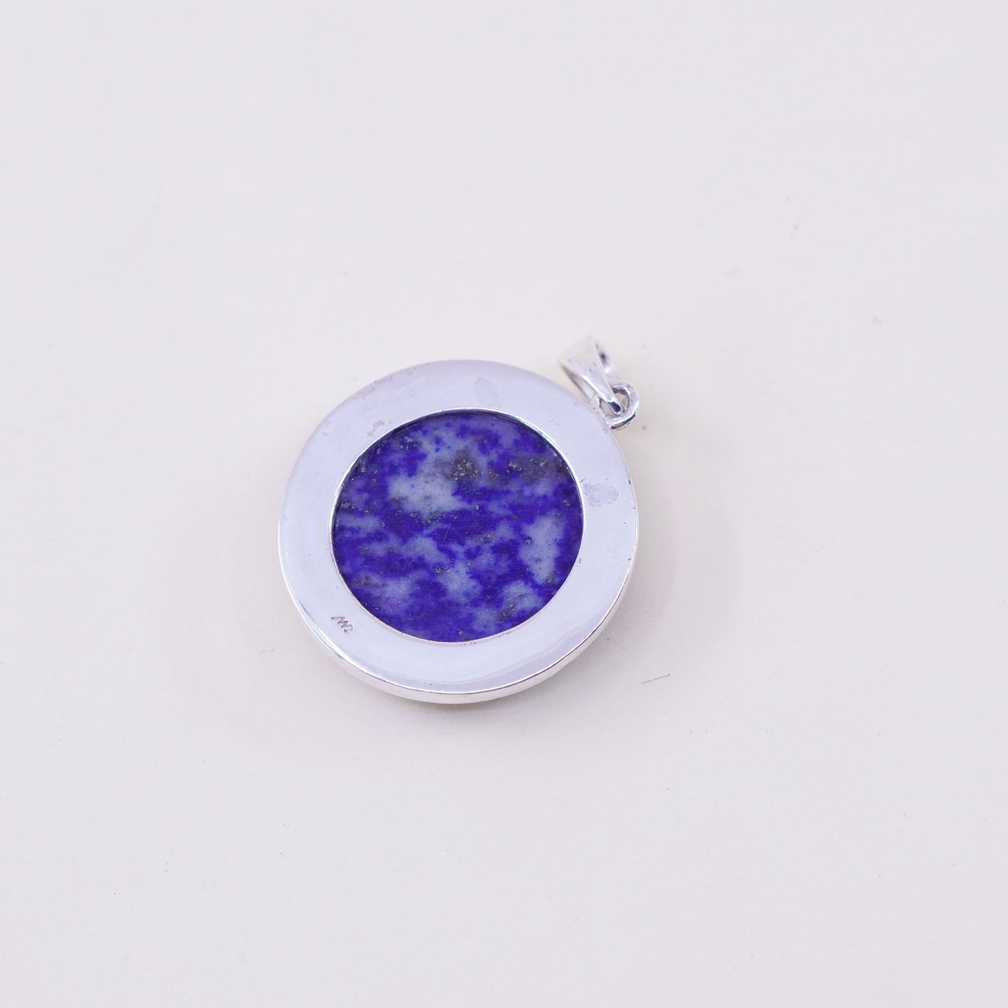 Vintage Sterling silver handmade pendant, 925 circle with round lapis lazuli