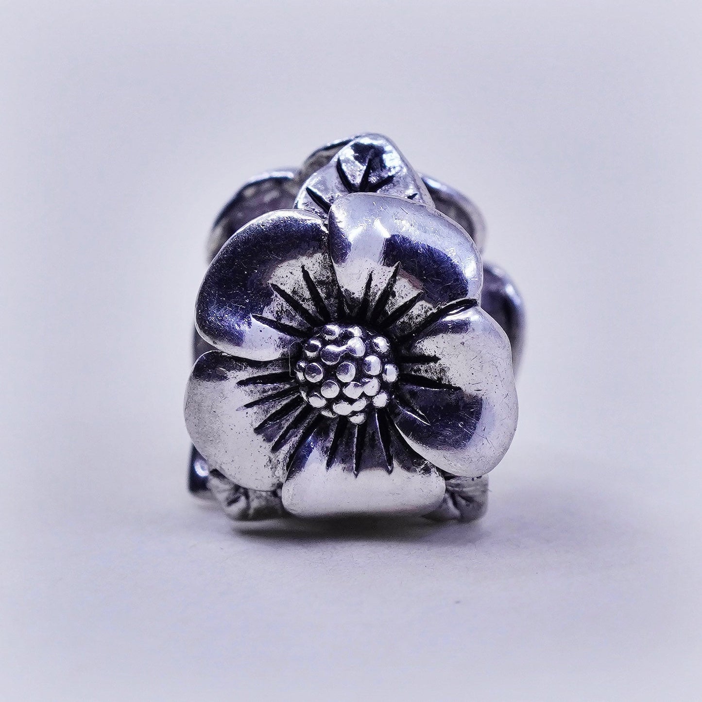 Vintage Sterling silver handmade flower pendant, 925 bead charm
