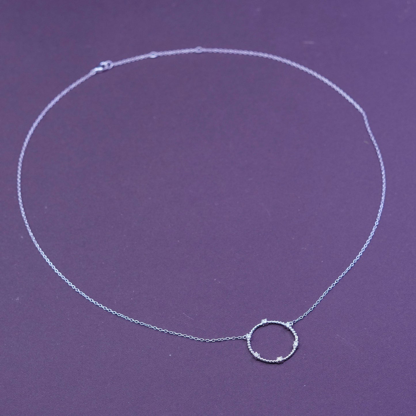 18+2”, Sterling silver necklace, 925 circle chain with circle pendant and Cz