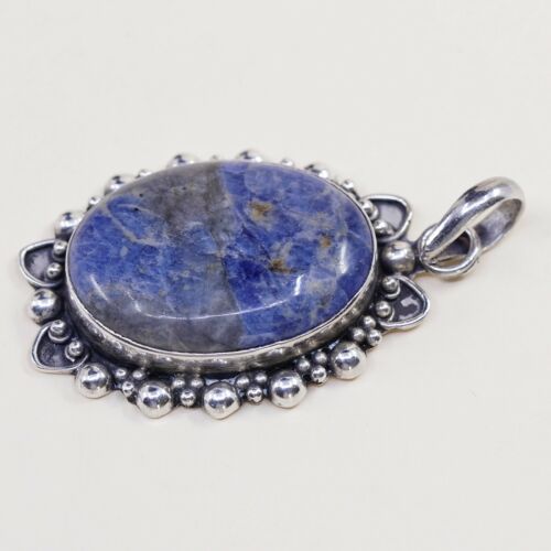 Vtg Sterling Silver Handmade Filigree Bali Pendant W/ Oval Sodalite, Stamped 925