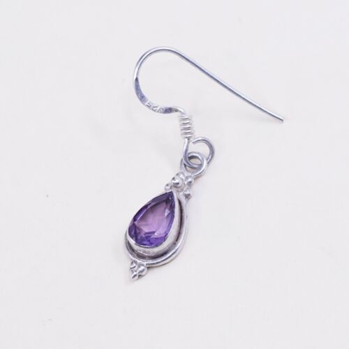 vtg sterling silver handmade earrings, 925 w/ teardrop amethyst drops