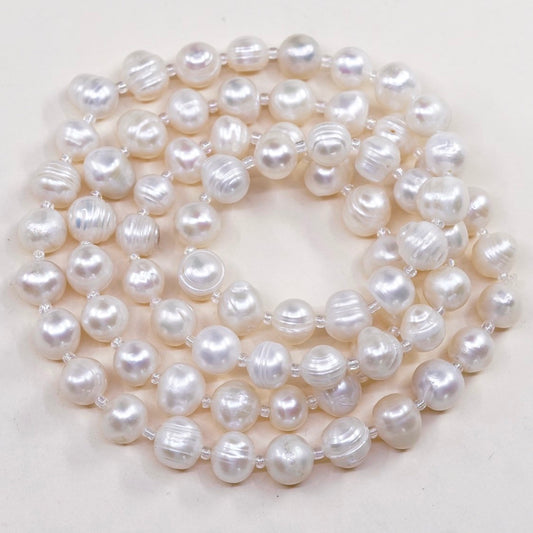 30”, vtg white freshwater pearl beads necklace chain without clasp