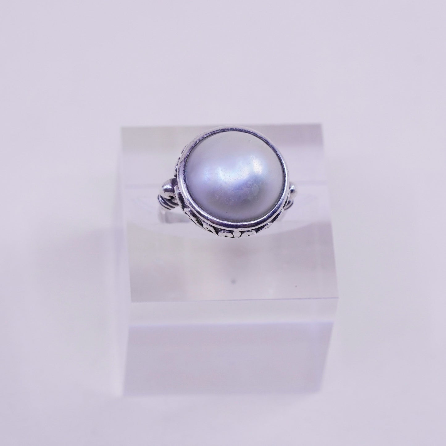 Size 6, vintage Sterling silver handmade ring, modern 925 band with pearl