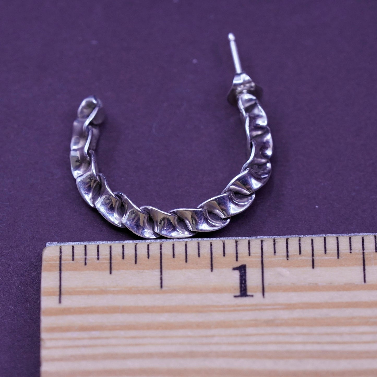 1”, Sterling silver handmade hoop earrings, mexico 925 huggie studs