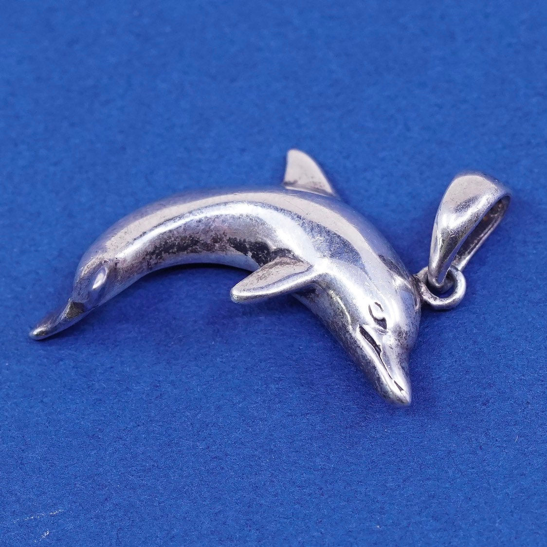 vtg Sterling silver handmade Dolphins pendant, 925 charm