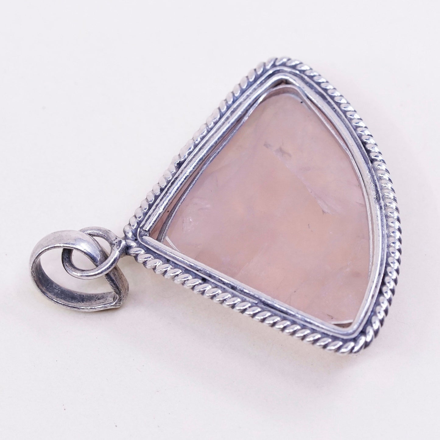 vtg handmade sterling silver charm, 925 silver pink quartz heart pendant