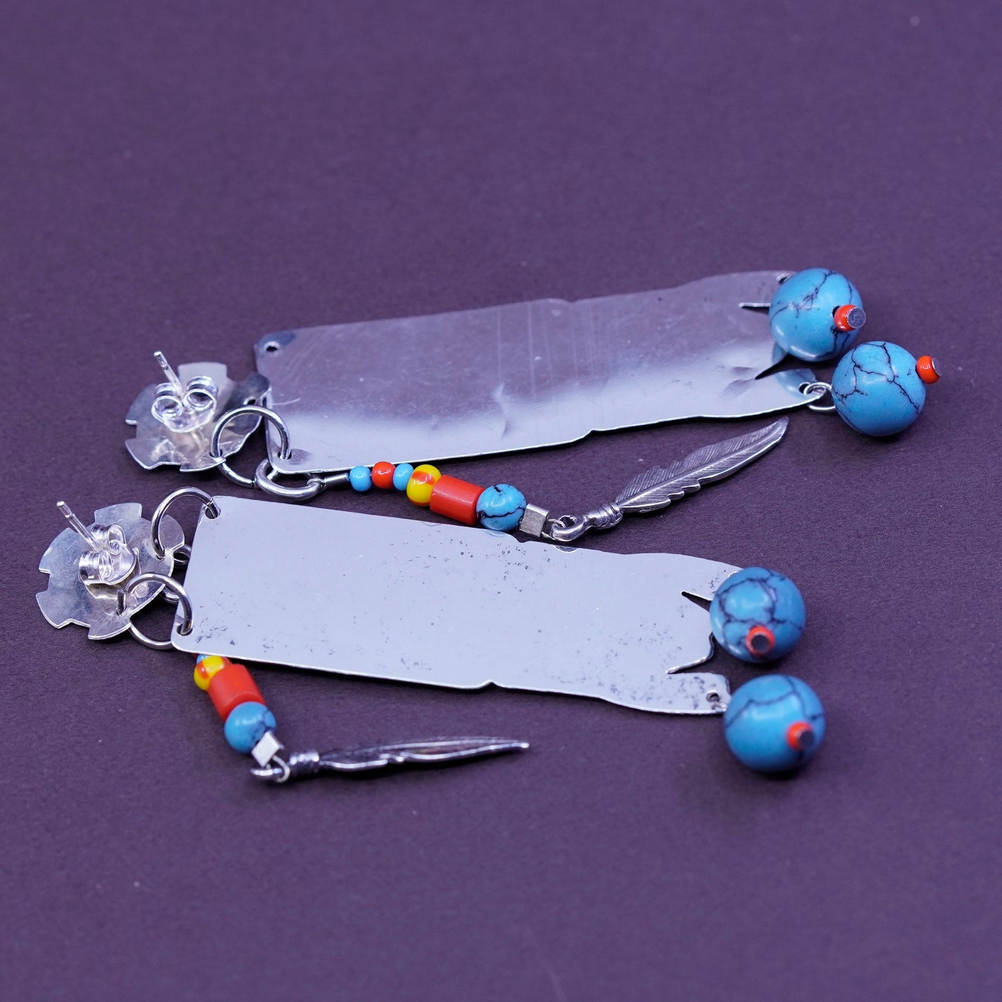 Sterling silver earrings, Native American Navajo RV 925 w/ turquoise beads