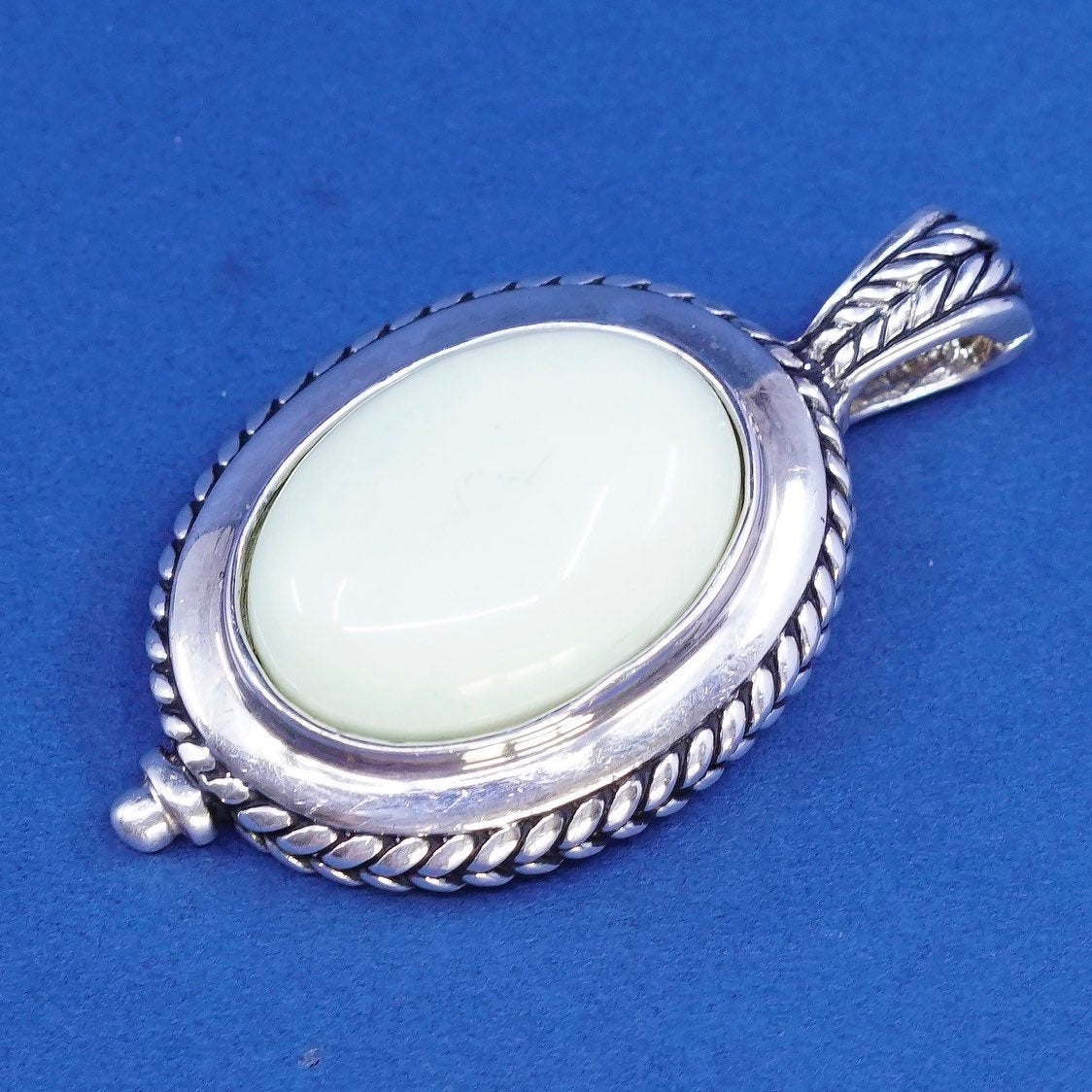 vtg ESPO Sterling silver handmade pendant, 925 w/ oval jade N cable