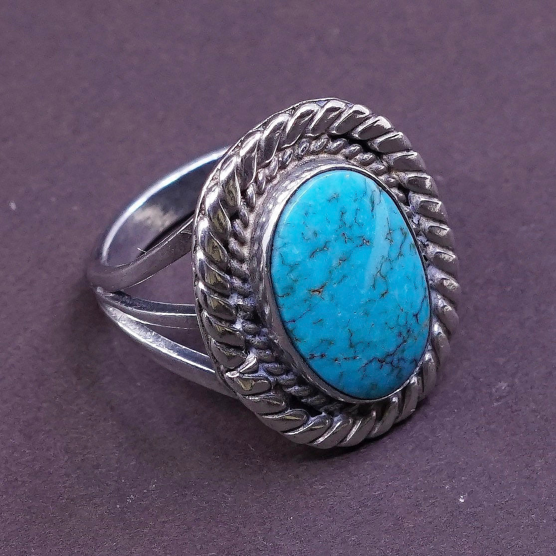 sz 6.5, vtg Sterling silver handmade ring, 925 w/ turquoise, handmade sterling