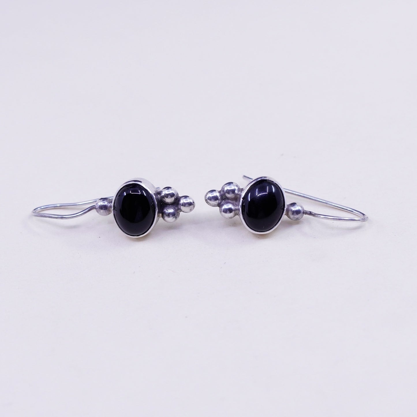 Vintage Sterling silver handmade earrings, 925 oval obsidian drops