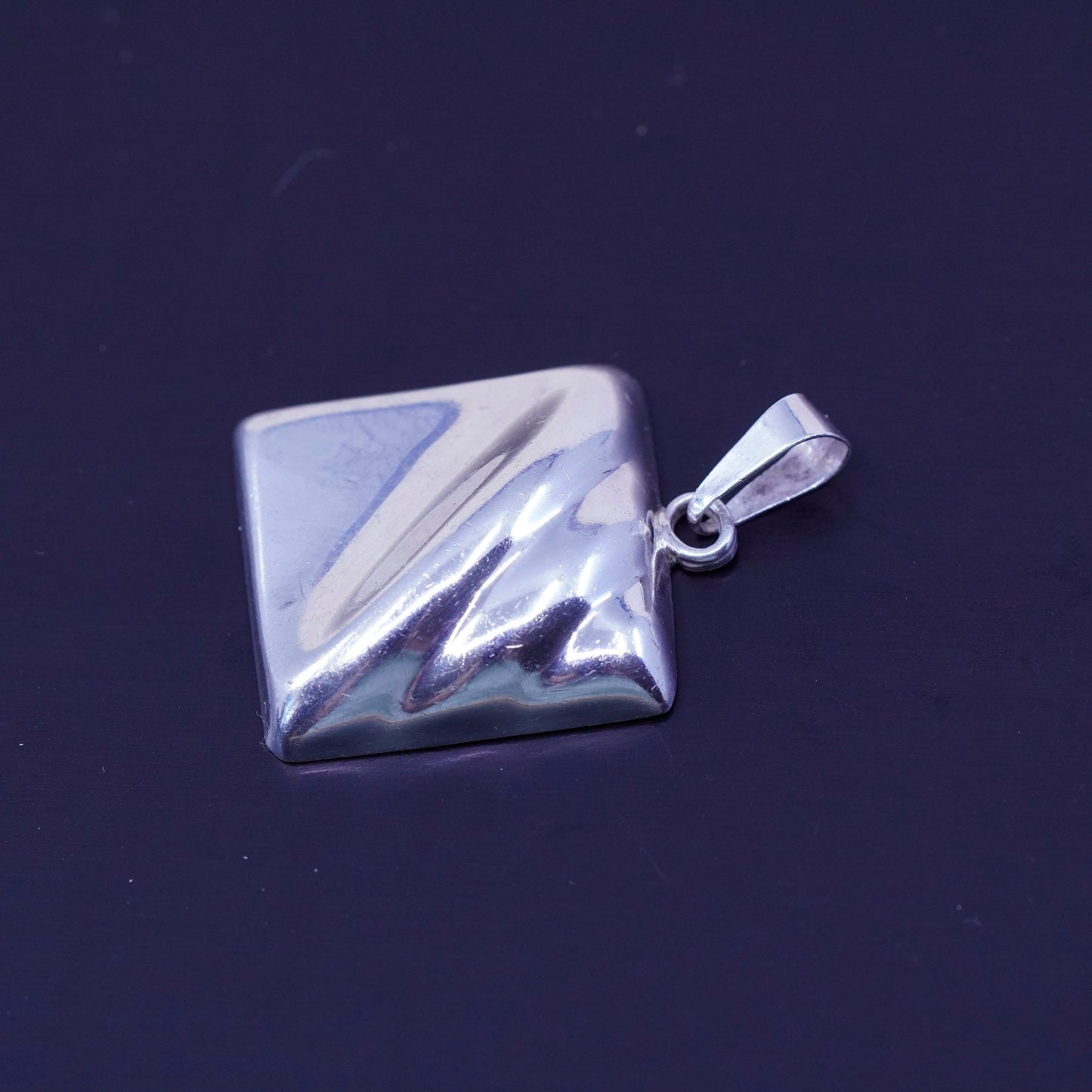 Antique Hecho En Mexico Sterling silver charm, square ribbed 925 modern pendant