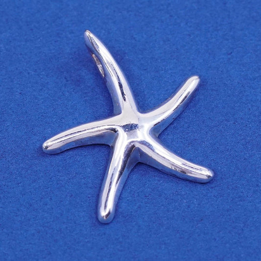 vtg Sterling silver handmade pendant, 925 starfish charm, stamped 925