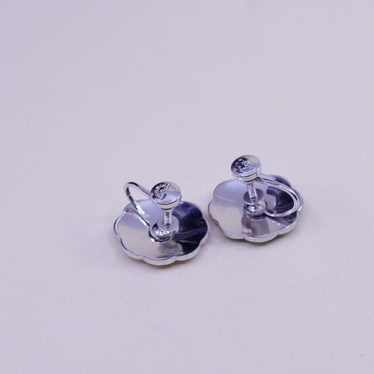 1950s sterling 925 silver earrings swirly screw back flower earrings marcasite