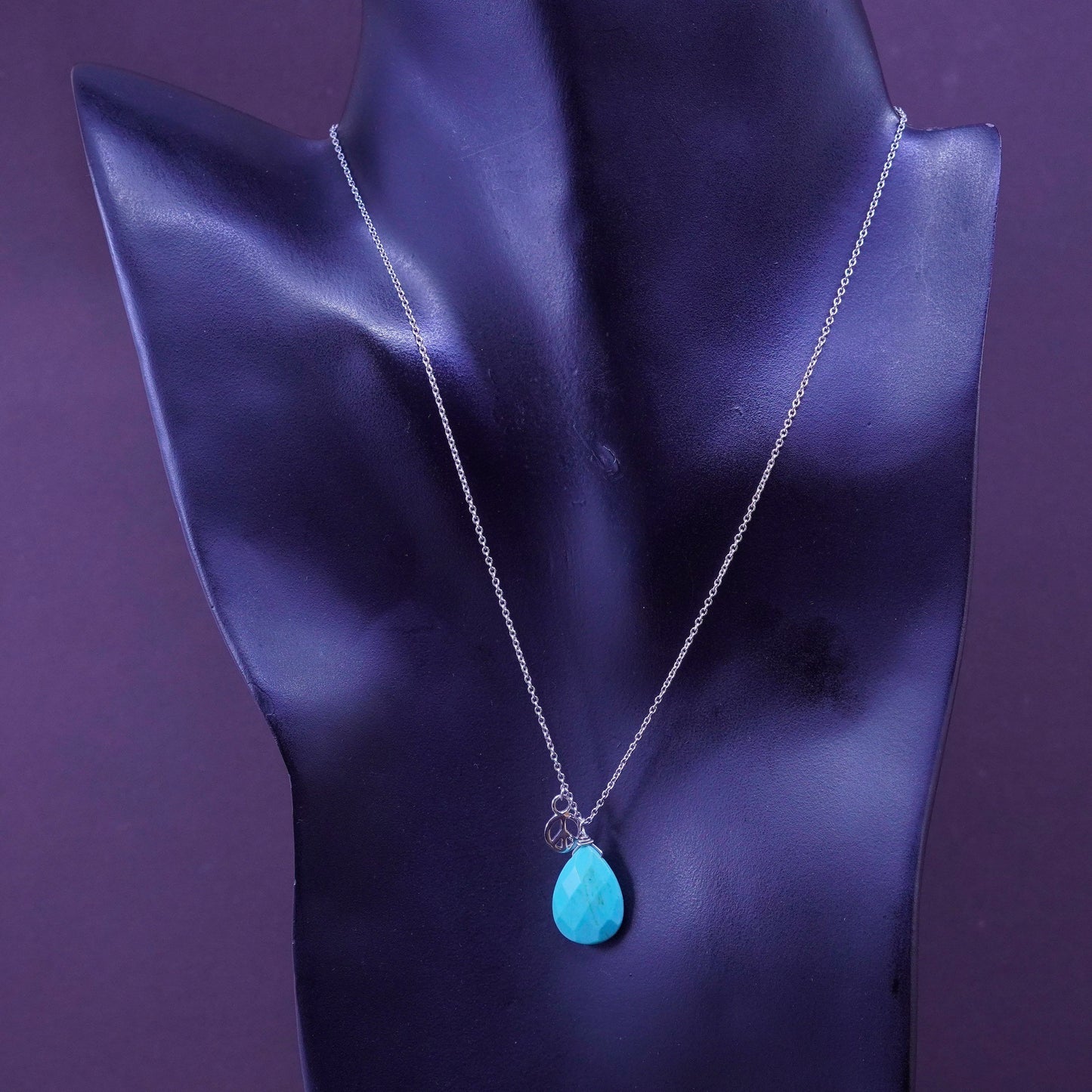 18”, sterling silver handmade necklace, 925 circle chain with turquoise pendant