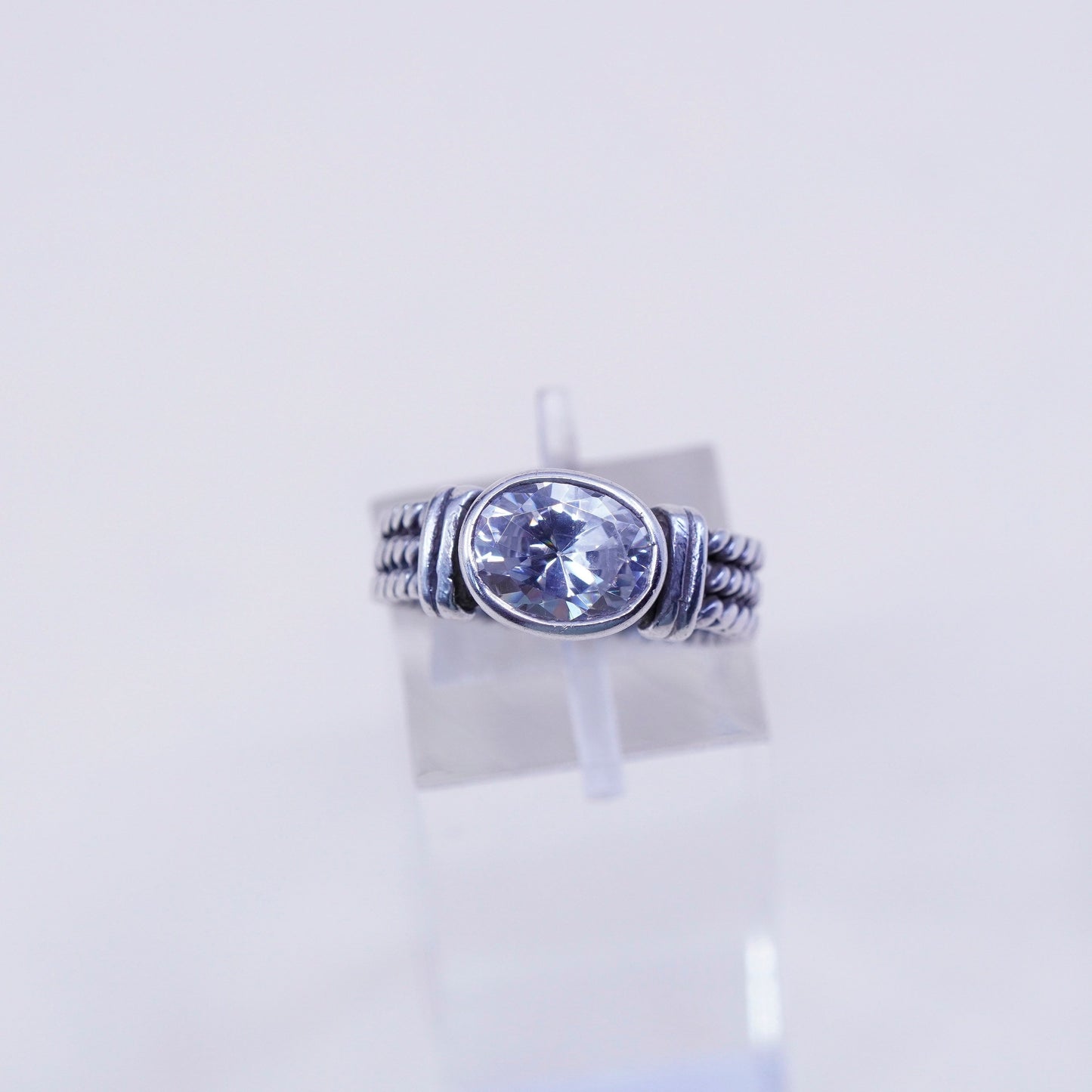 Size 6, Vintage sterling silver handmade ring, engagement ring with cz