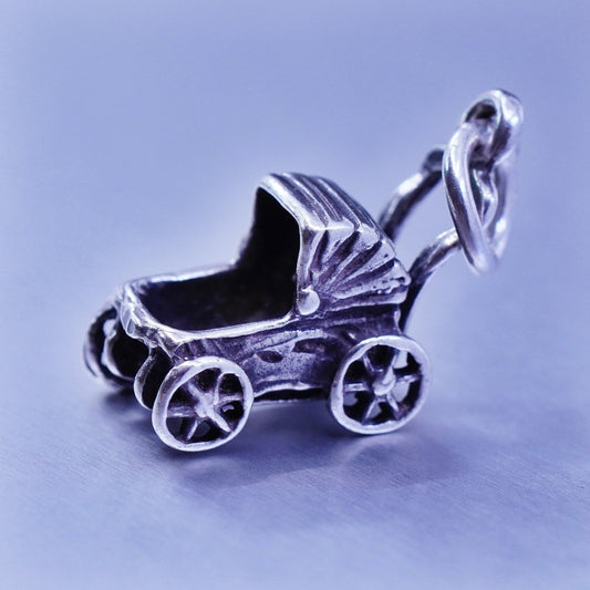 Antique Sterling silver handmade charms, 925 baby stroller cart