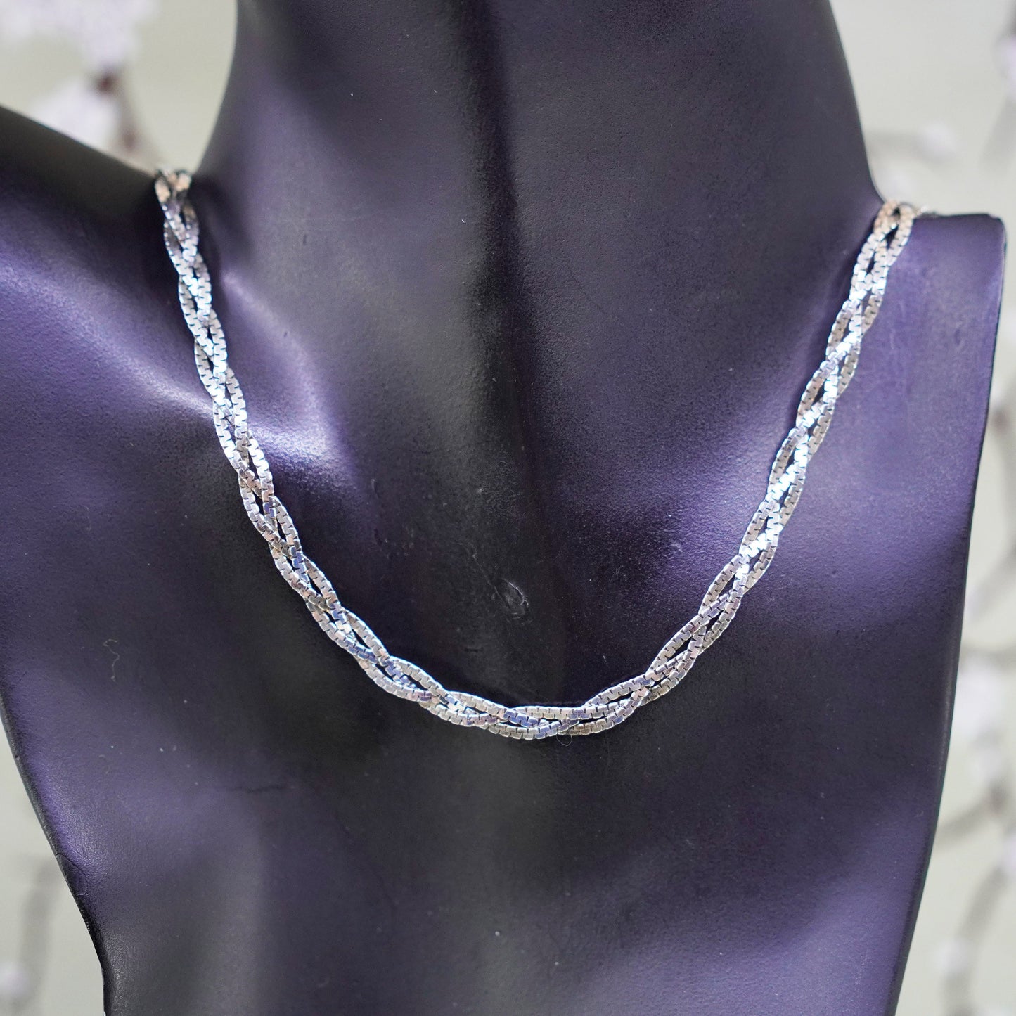 24” 5mm, Vintage sterling silver Italy necklace, 925 woven braided chain