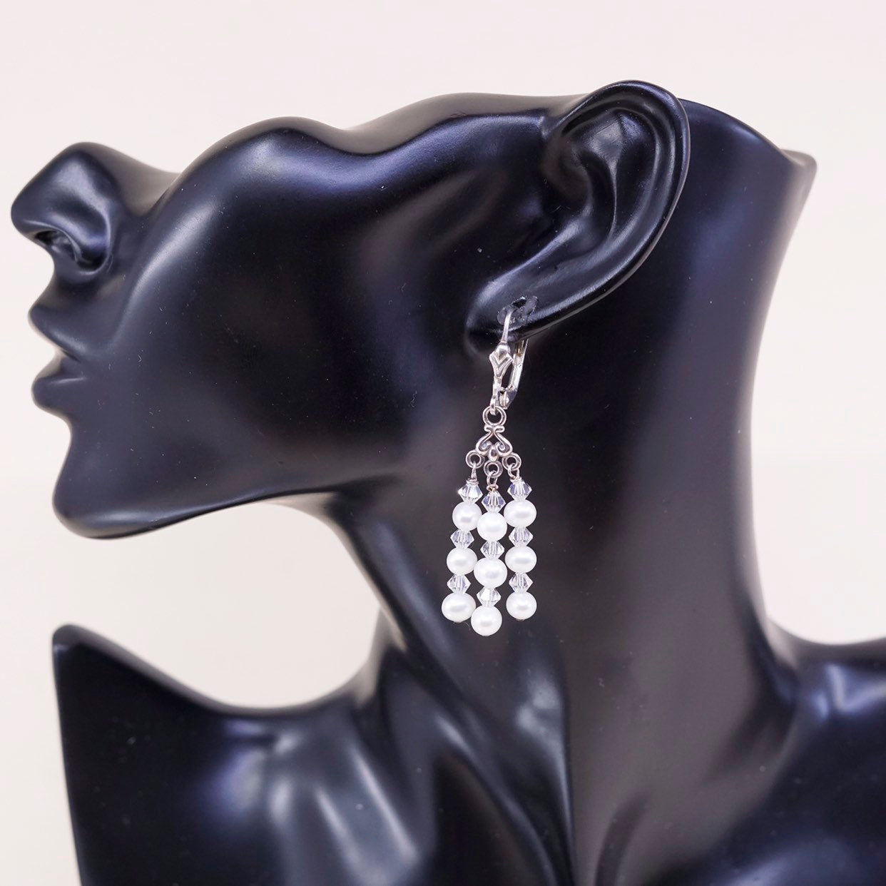 VTG sterling silver handmade earrings, 925 w/ fringe pearl dangles