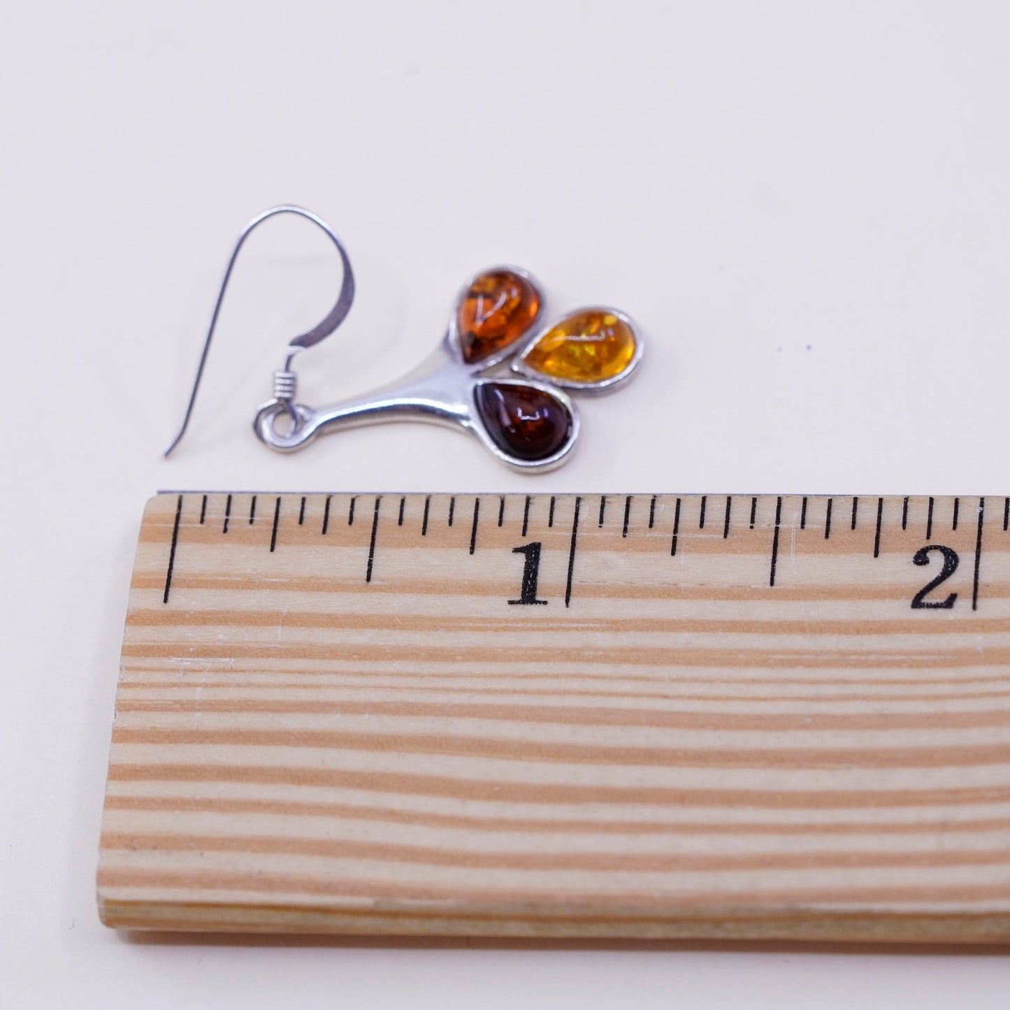 Vintage sterling 925 silver handmade earrings with teardrop honey Amber, silver tested