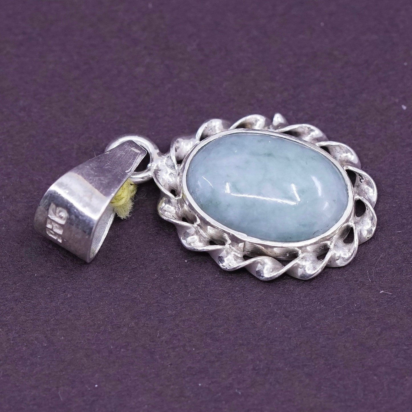 Vintage Sterling silver handmade pendant, 925 charm with jade