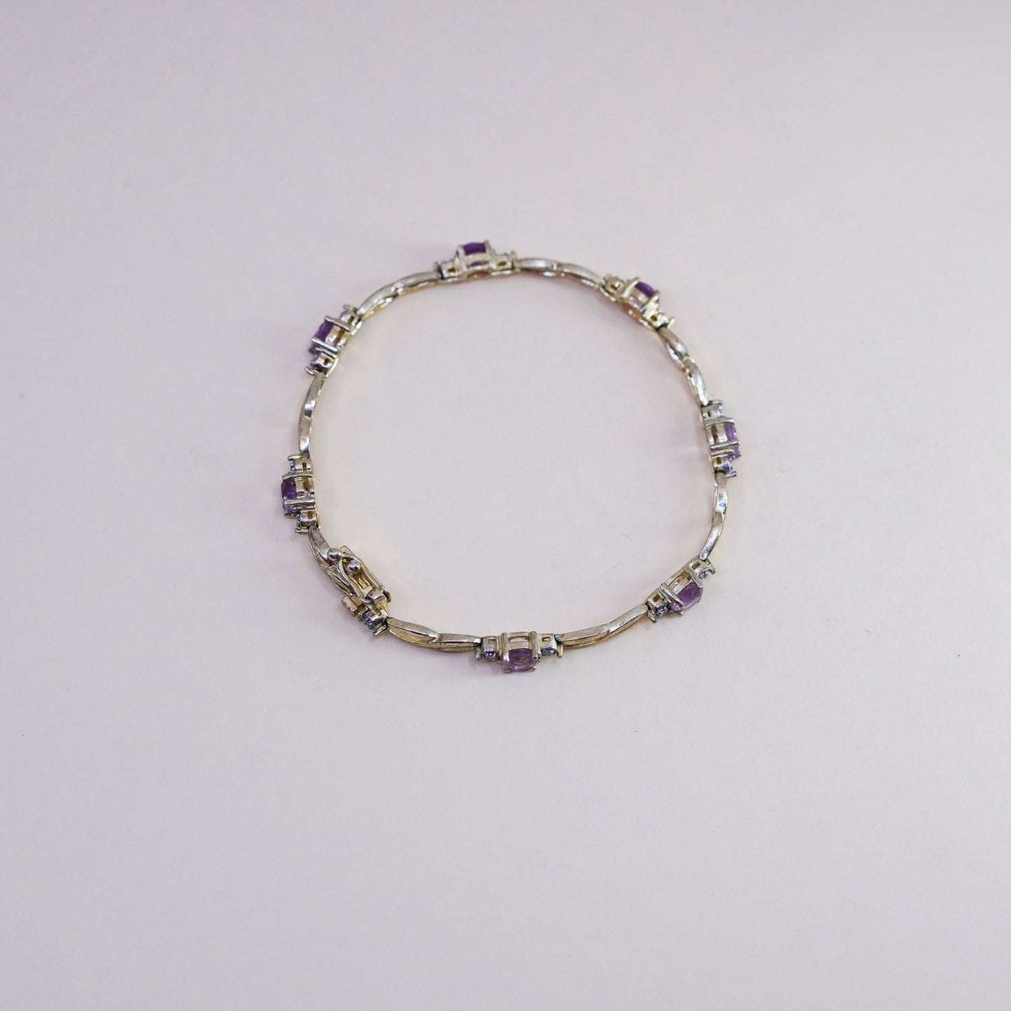 7”, Vermeil gold sterling silver tennis bracelet, 925 chain amethyst diamond