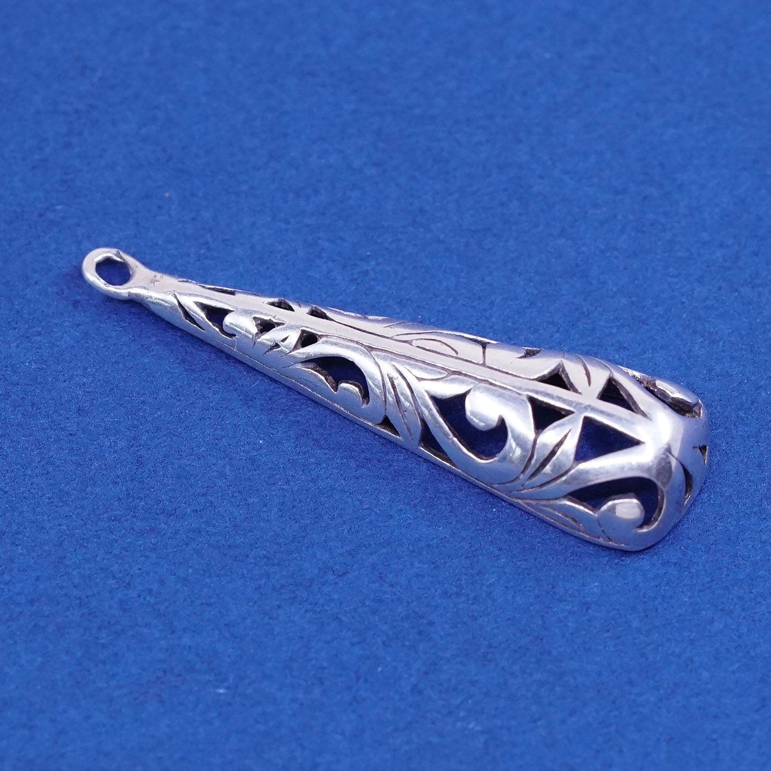 Sterling silver handmade pendant, 925 teardrop filigree charm, stamped 925