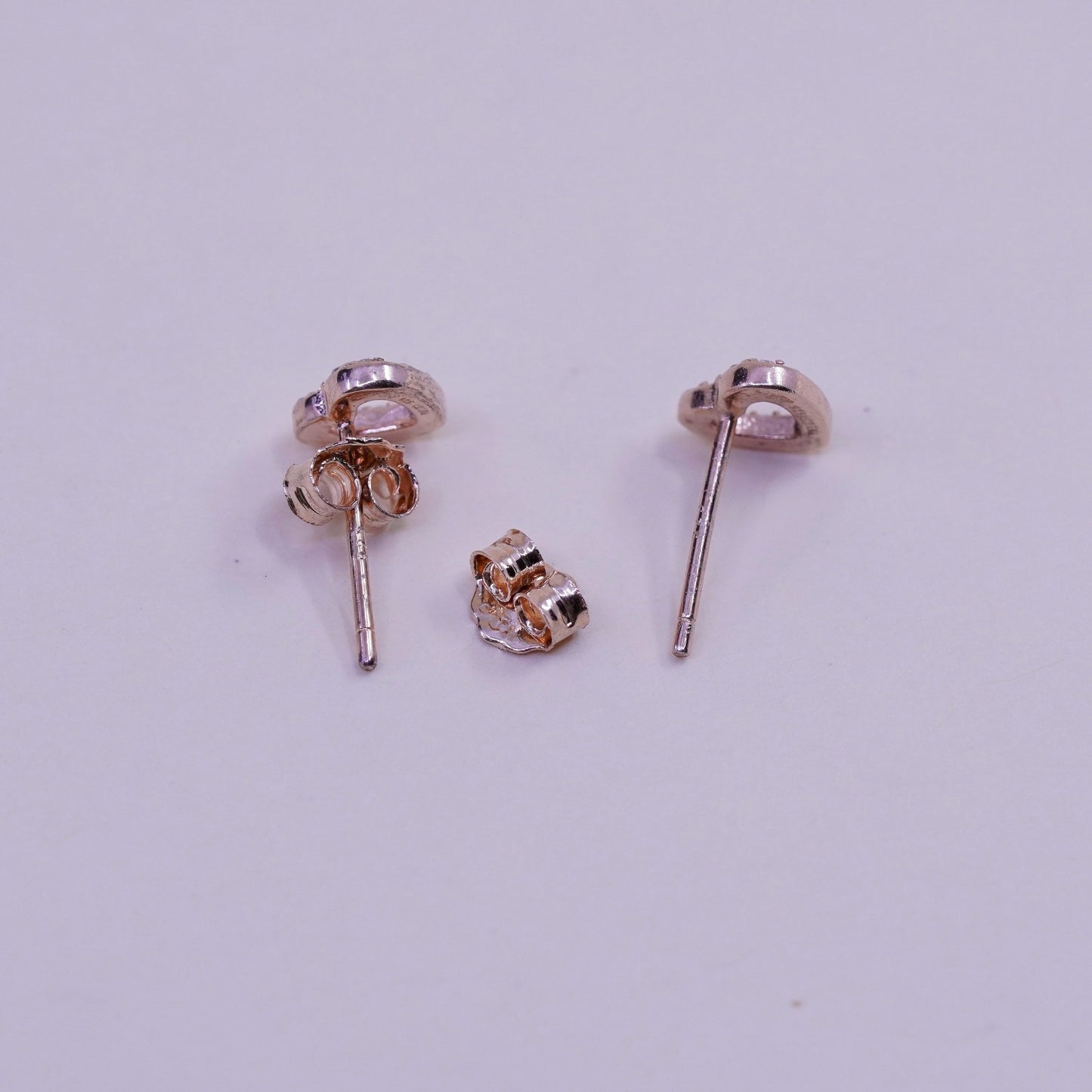 Vintage rose gold over sterling 925 silver heart cz studs, minimalist earrings
