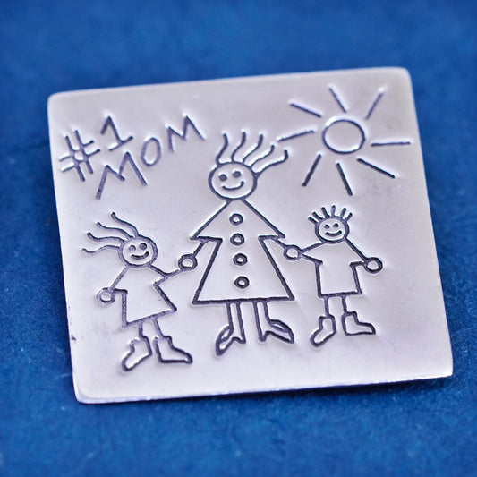 sterling silver handmade brooch, 925 square pendant no1. mother daughter son