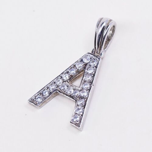 VTG sterling silver handmade pendant,925 tag charm w/ initial "A" N Cz