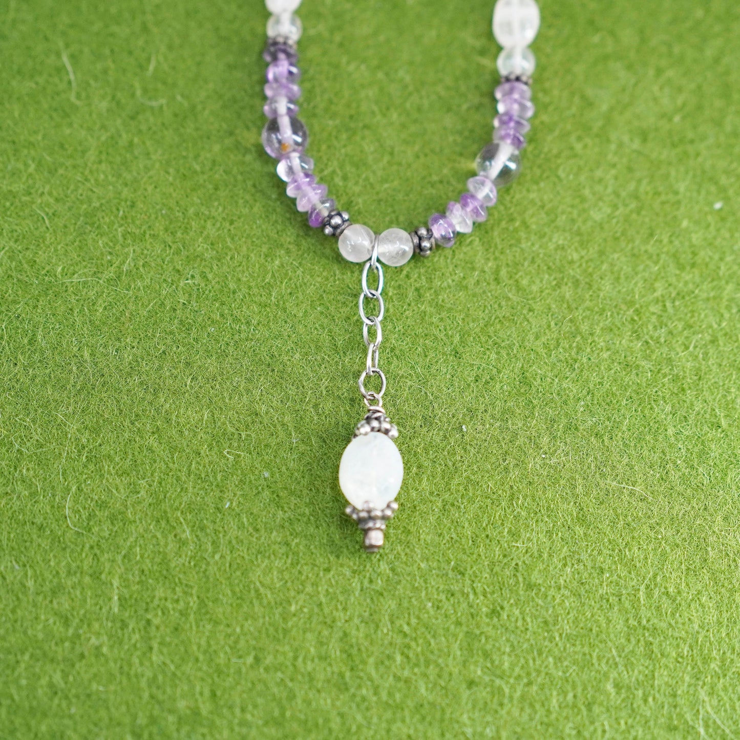 16”, vintage sterling silver handmade necklace with amethyst moonstone