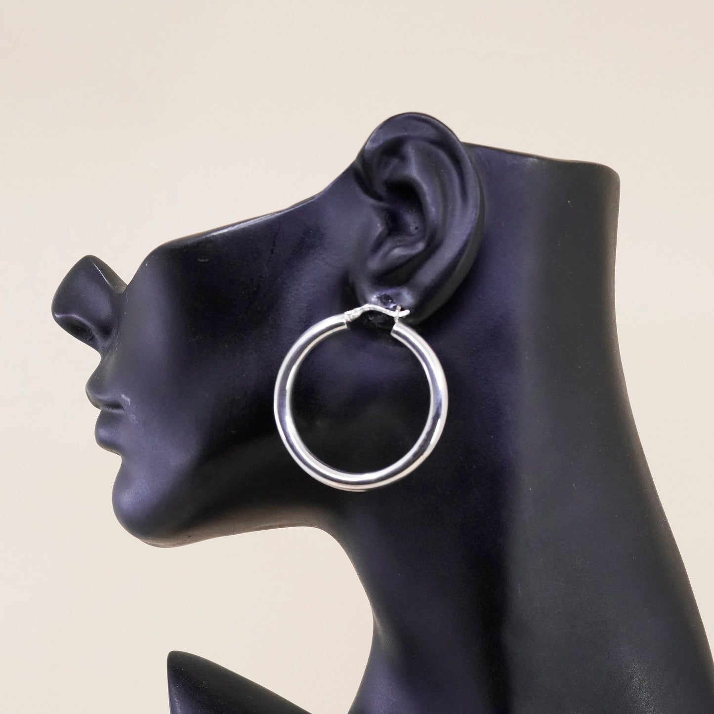 1.75”, Vintage sterling silver loop earrings, bold minimalist primitive hoops
