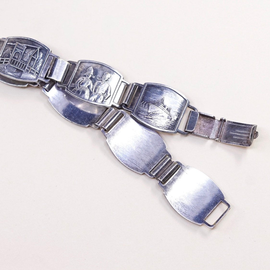 7", Vtg schonenberg U handmade sterling silver Souvenir bracelet, 925 bracelet
