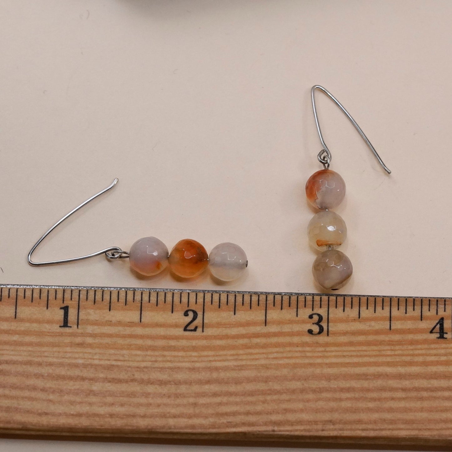 Vintage Sterling silver handmade earrings, 925 hooks with orange agate