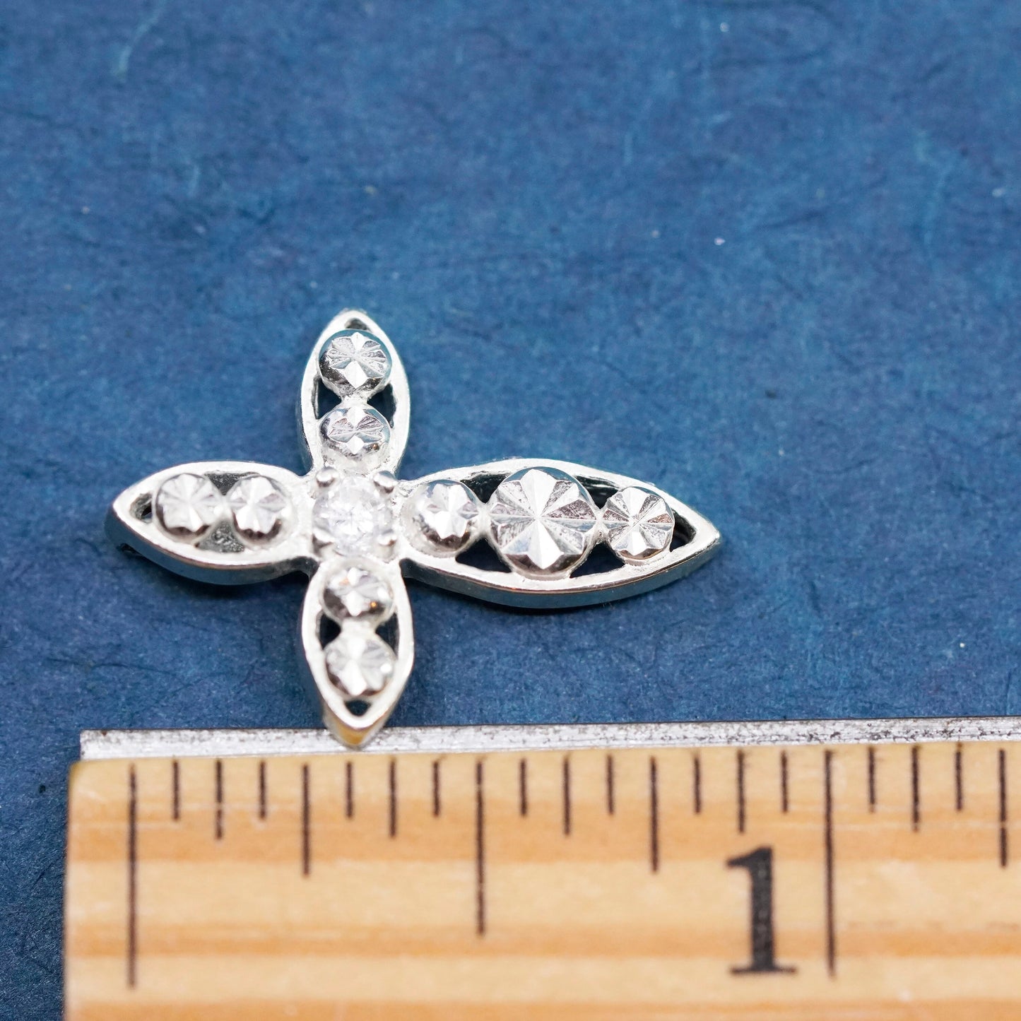 Vintage Sterling silver handmade pendant, 925 cross with cz